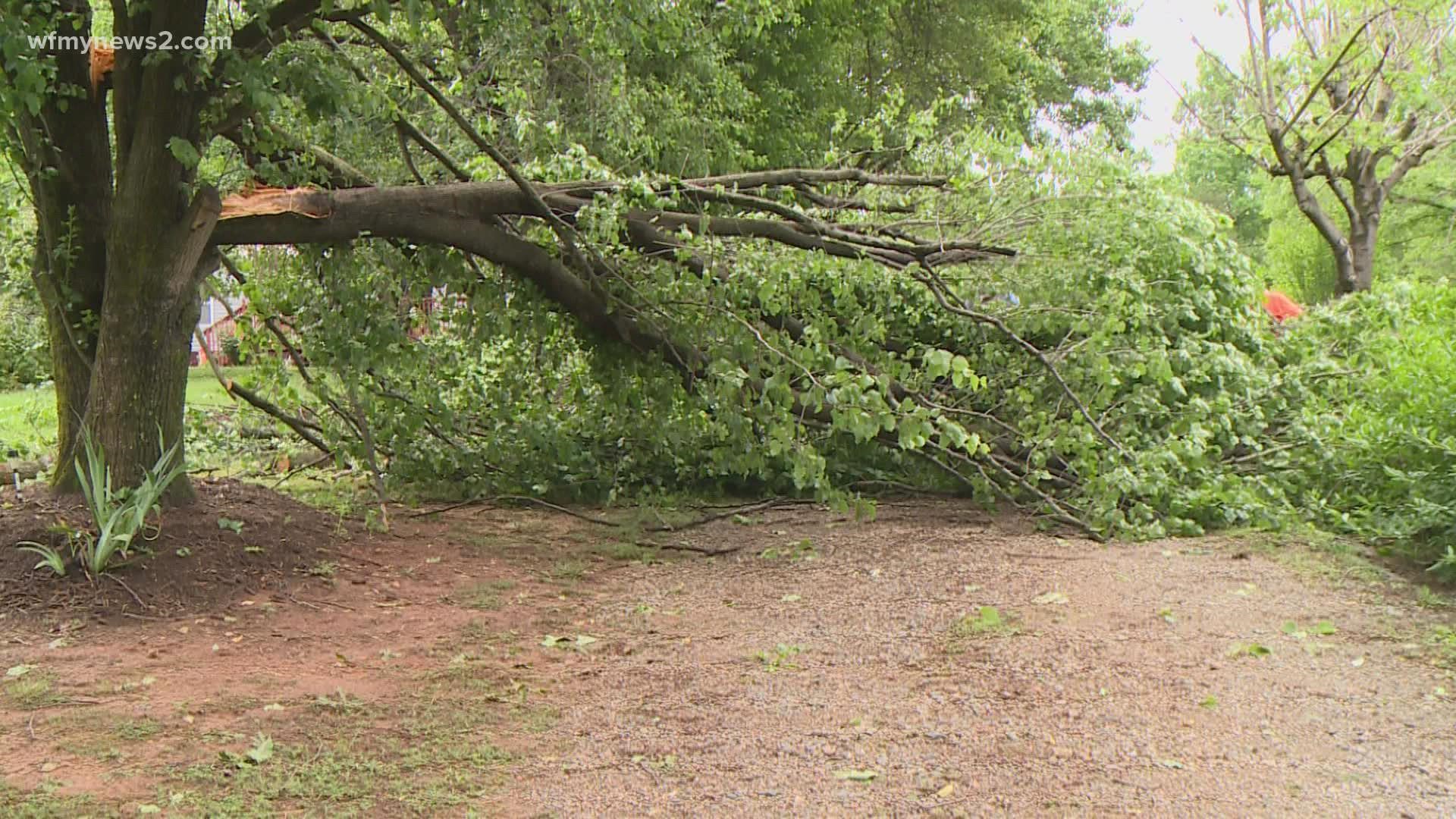 First responders found downed trees, blocked roadways, powerlines down, and trees on houses.