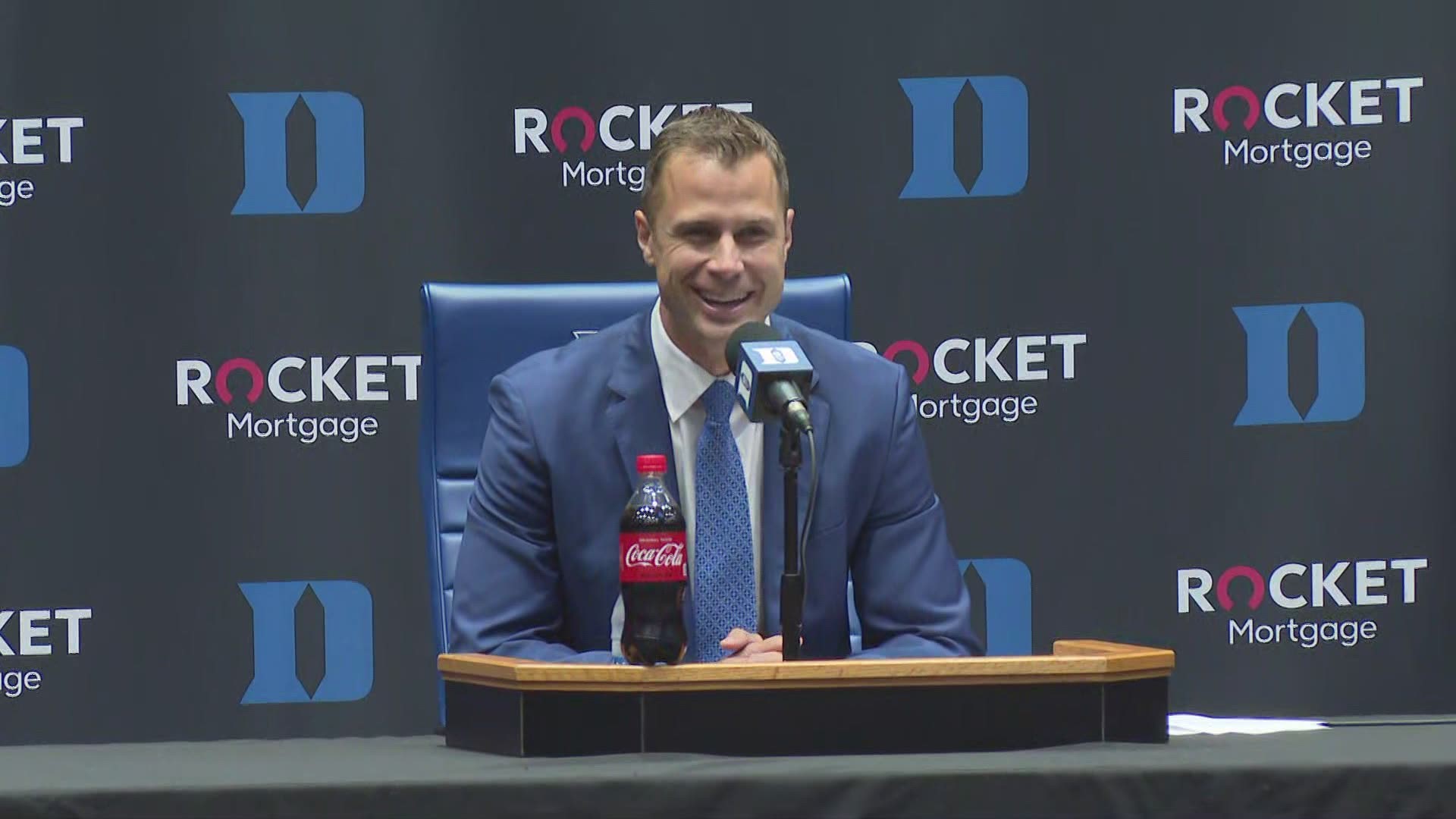 Jon Scheyer said he's "not afraid" to follow Mike Krzyzewski's coaching legacy. Scheyer will become Duke Basketball's head coach in 2022-23 when Coach K retires.