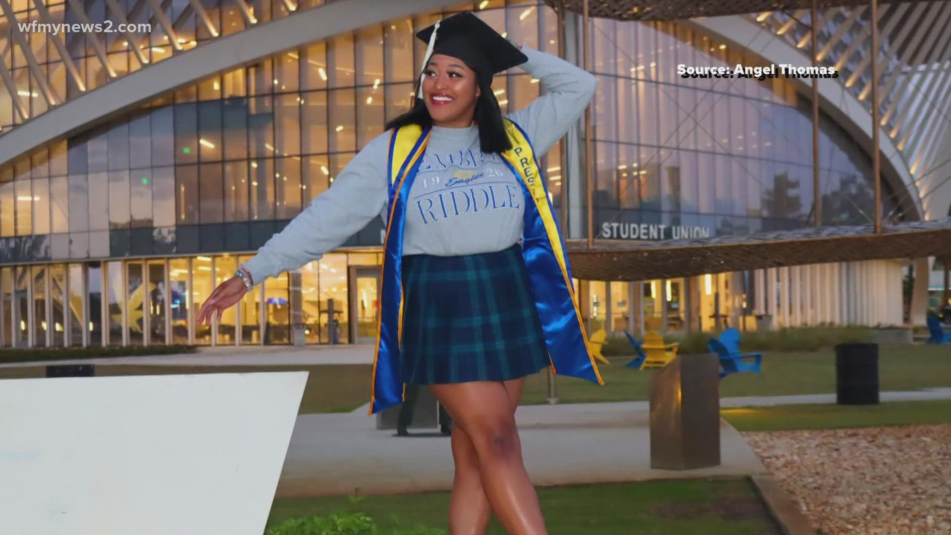 Angel Thomas was left as a baby under a staircase in Greensboro in 1999. Now, she's about to graduate from Embry-Riddle Aeronautical University.