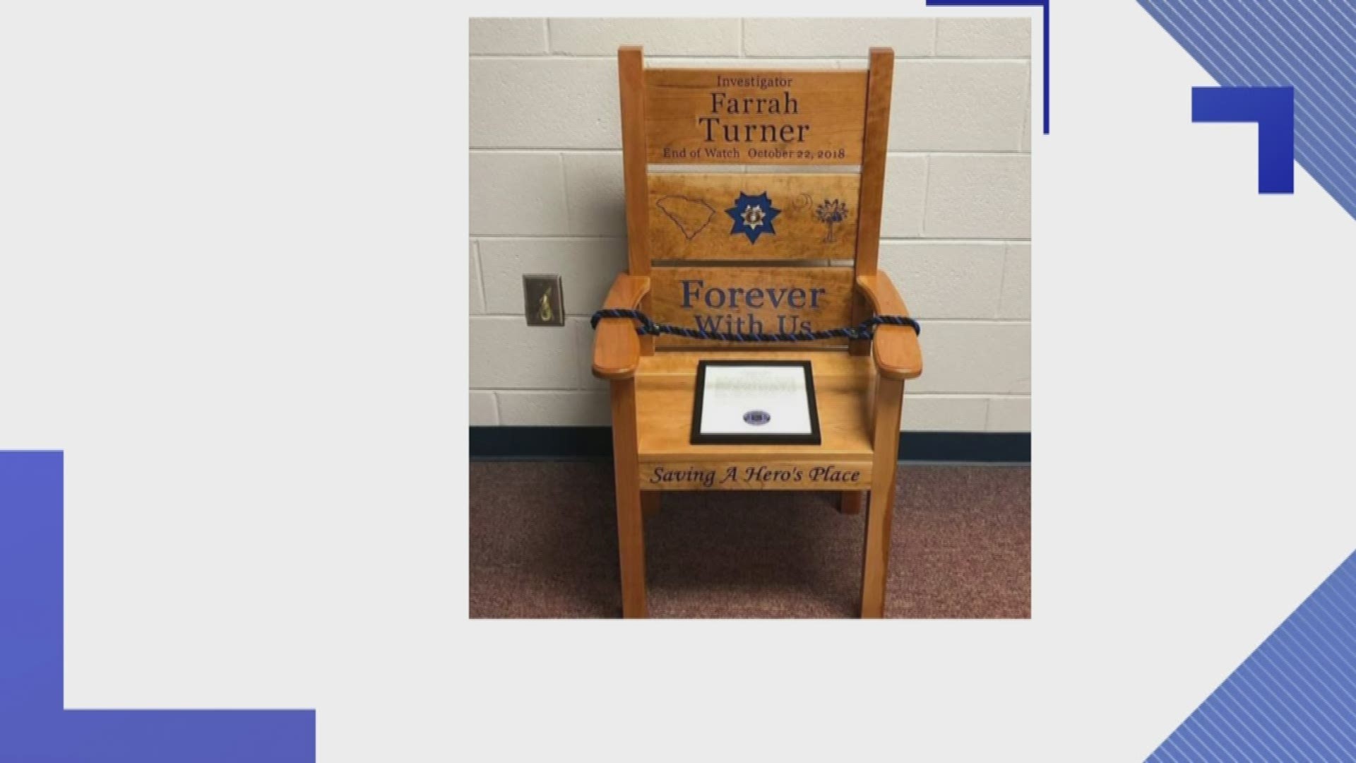 The chairs memorialize the line of duty deaths of Florence County Deputy Farrah Turner and Florence Police Officer Terrence Carraway.