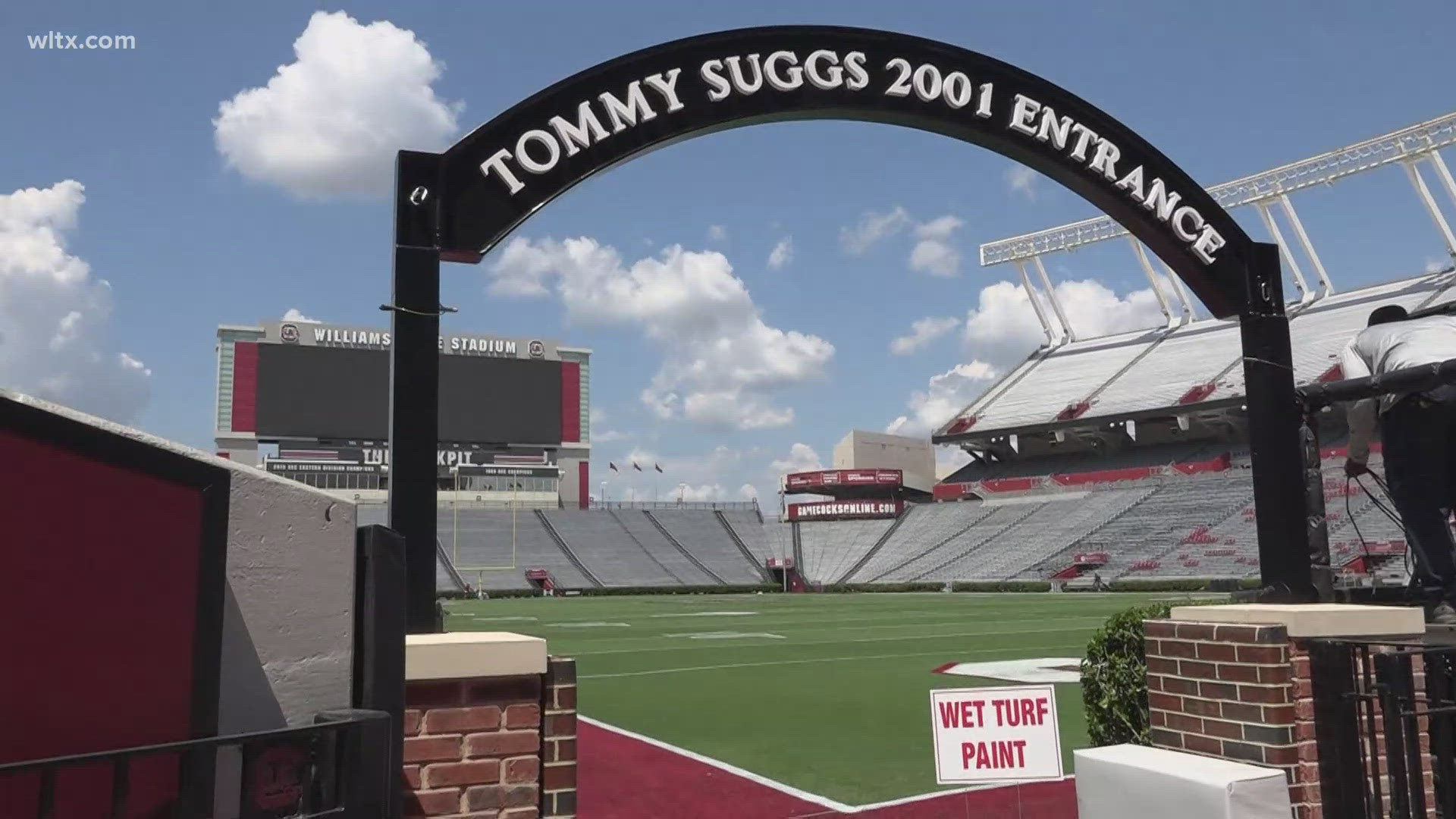 South Carolina Gamecocks introduce the "Tommy Suggs 2001 Football Entrance" to honor the legendary quarterback and broadcaster.