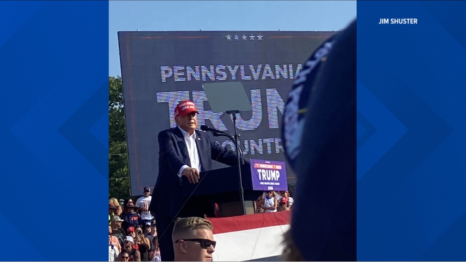 Jim Shuster was in the front row of former President Trump's rally in Butler County.