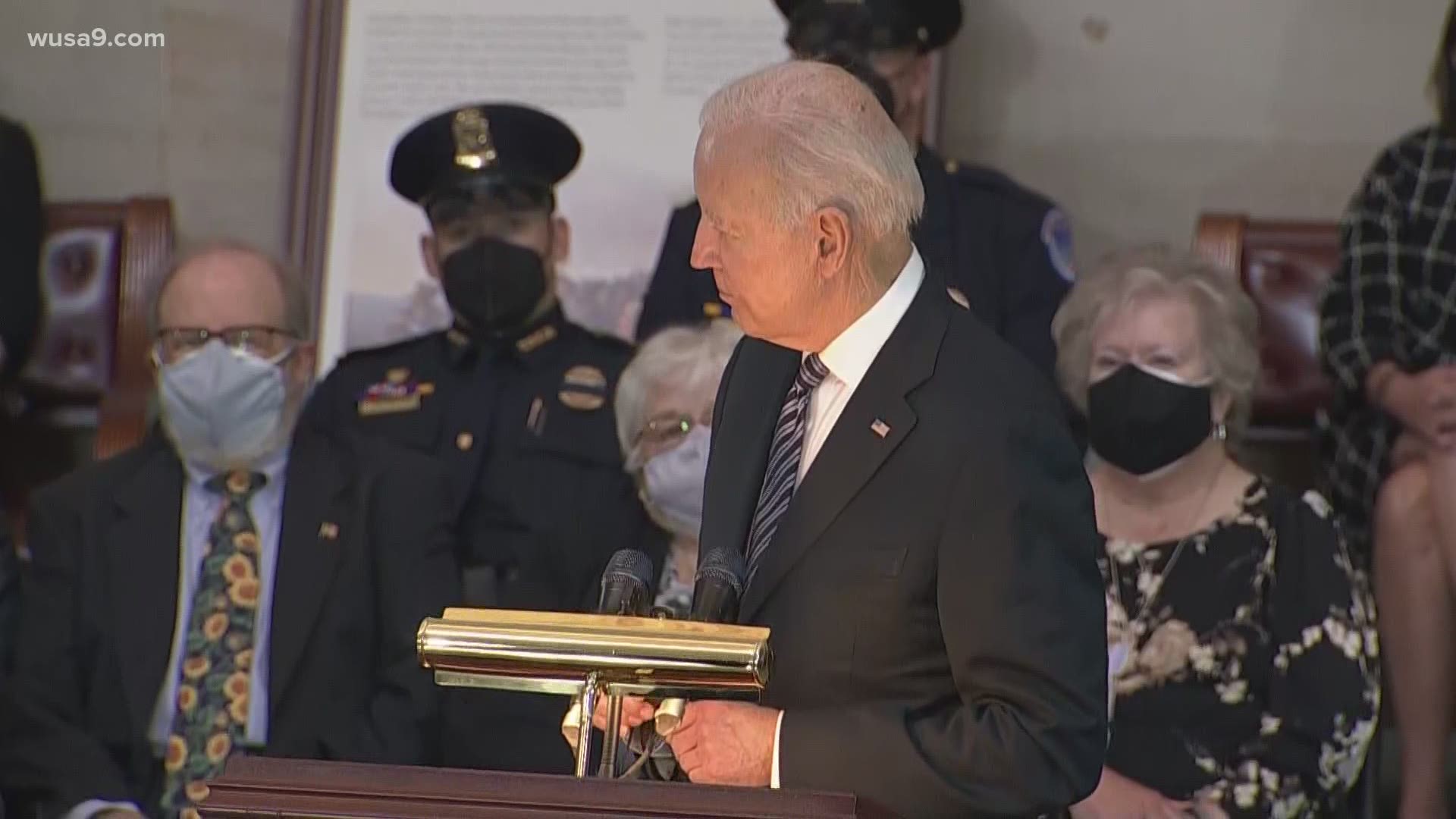 President Biden speaks as USCP Ofc. William "Billy" Evans becomes the 6th person, and 4th officer, to lie in honor at the Capitol Rotunda.