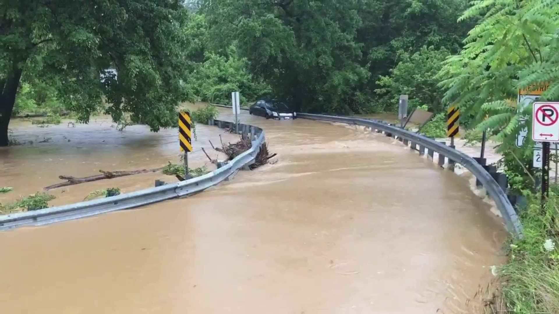 Flooding was reported on several roads throughout the D.C. area. This is from a road in Clarksburg, Md. in Montgomery County.