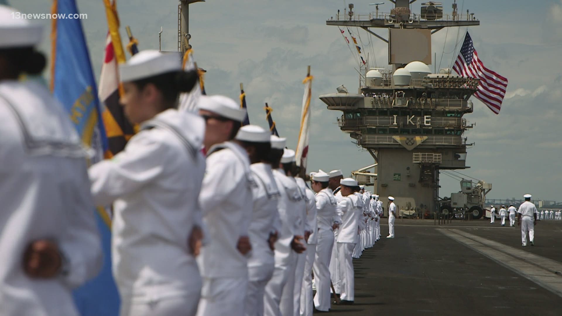 The USS Dwight D. Eisenhower returned to its homeport in Norfolk after going on its second deployment in a year.