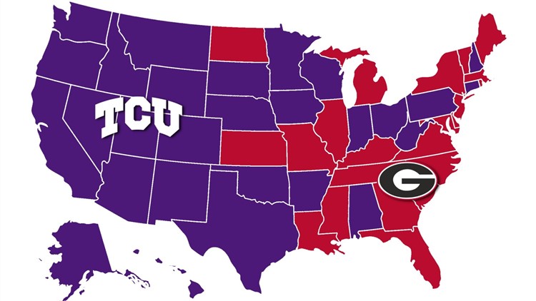Who is each state rooting for to win the CFP National Championship between Georgia and TCU?